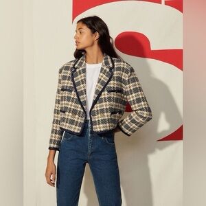 Sandro blue checkered tweed jacket